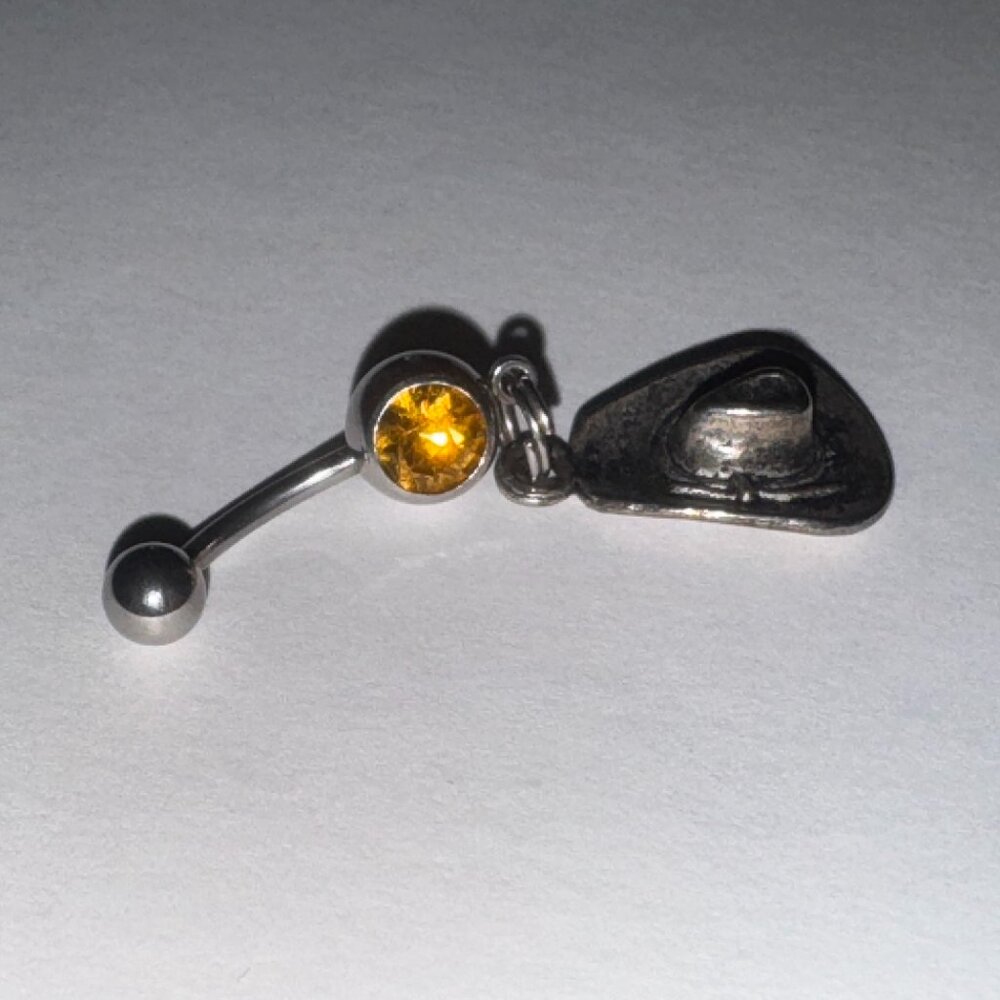 Hat Dangle Belly ring with Topaz Orange Gem